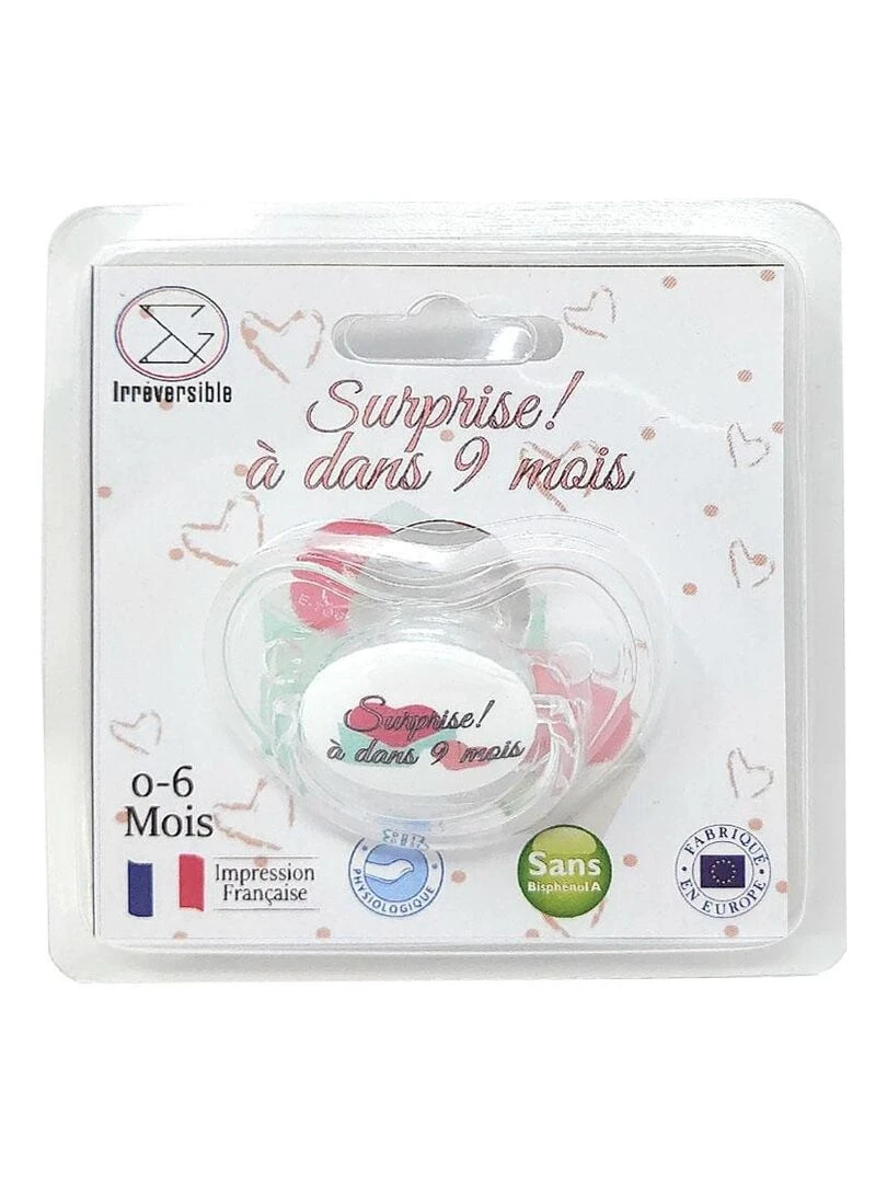 Sucette " Surprise ! à dans 9 mois "   Rose
