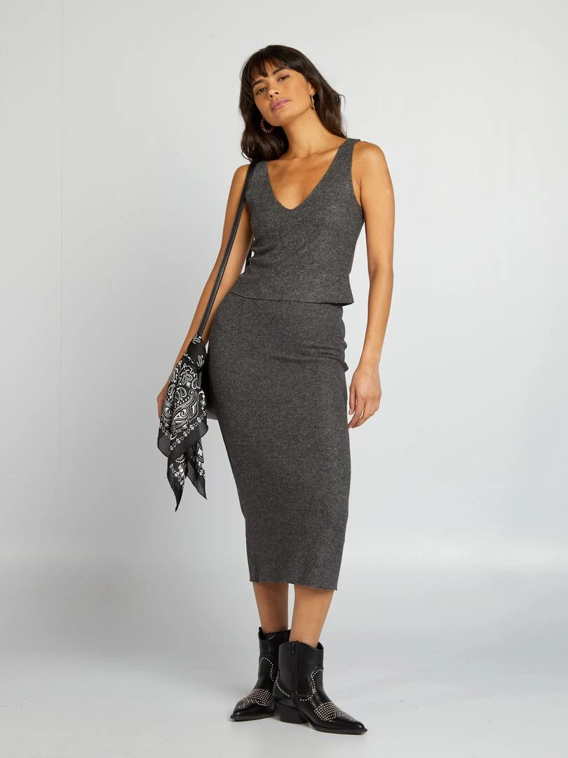 Jupe midi en tricot Gris