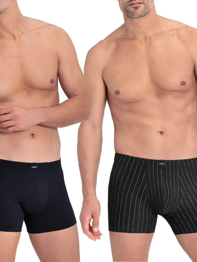 Lot de 2 boxers à rayures verticales et uni en coton et modal Katsuo Noir