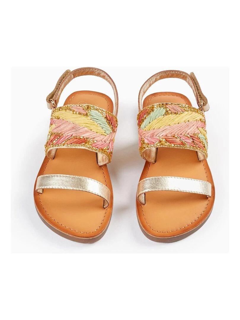 Sandales en cuir avec perles pour fille Or rose
