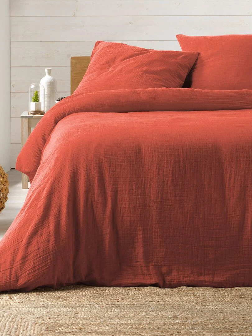 Housse de couette + 2 taies Gaze de coton Collection Couleurs Kaki