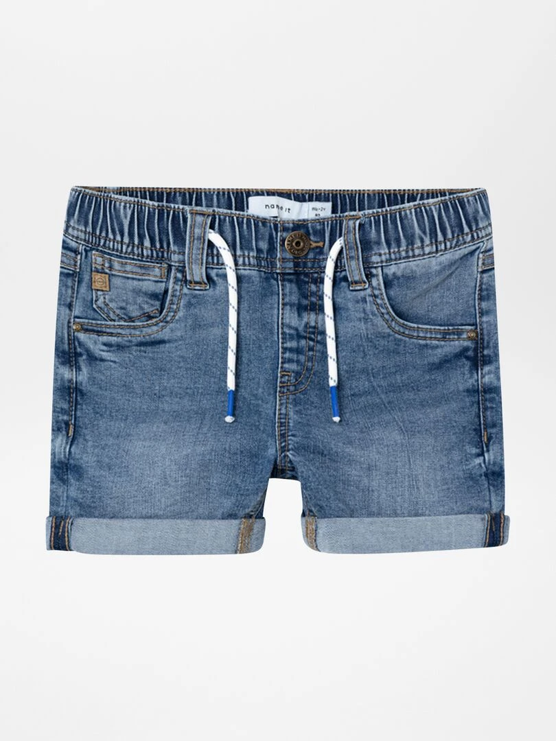 Short en jean à taille élastiquée Bleu