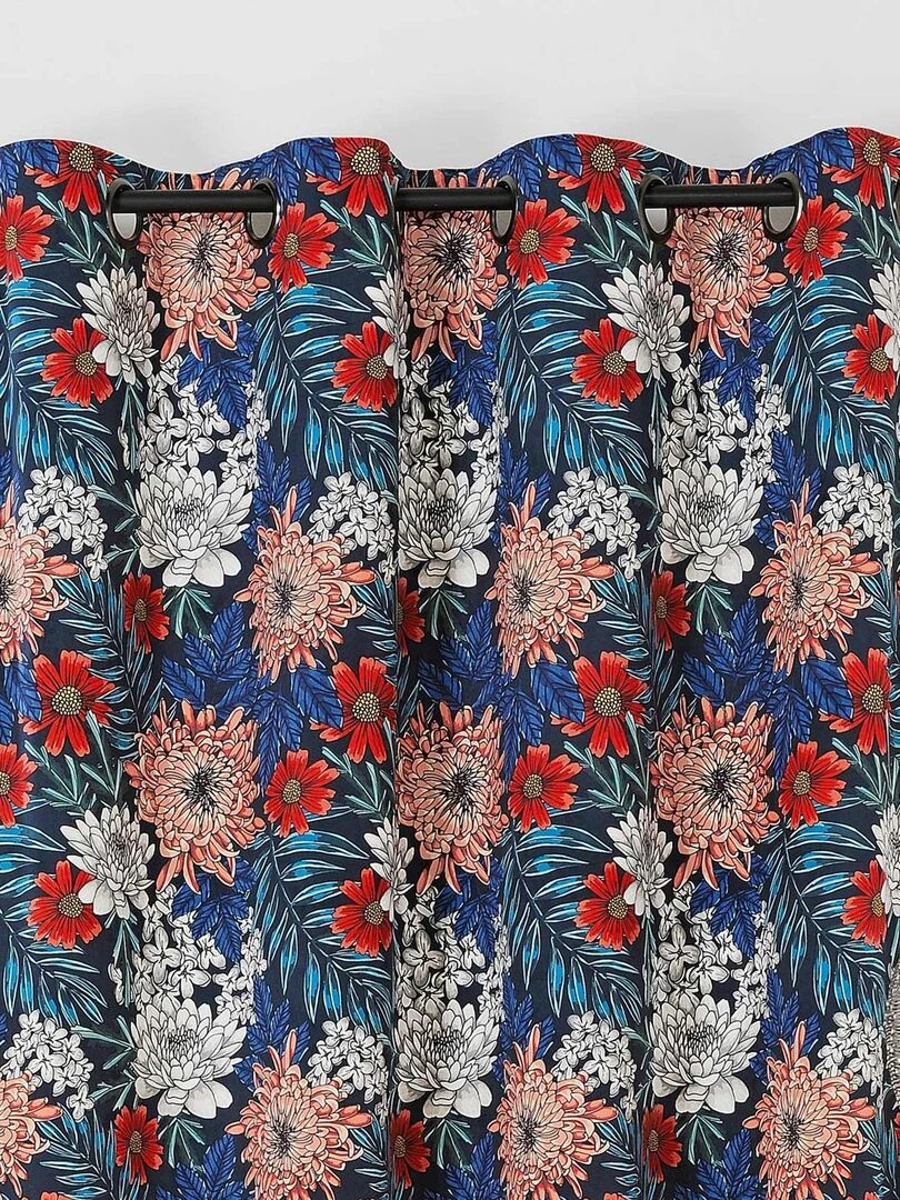 Voilage tamisant imprimé et fleuri Bleu