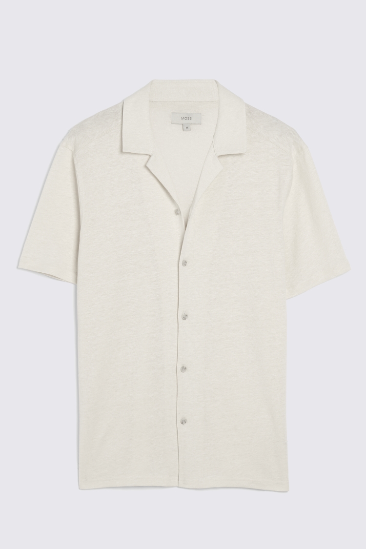 Off White Linen Blend Knitted Cuban Collar Shirt   Buy Online at Moss