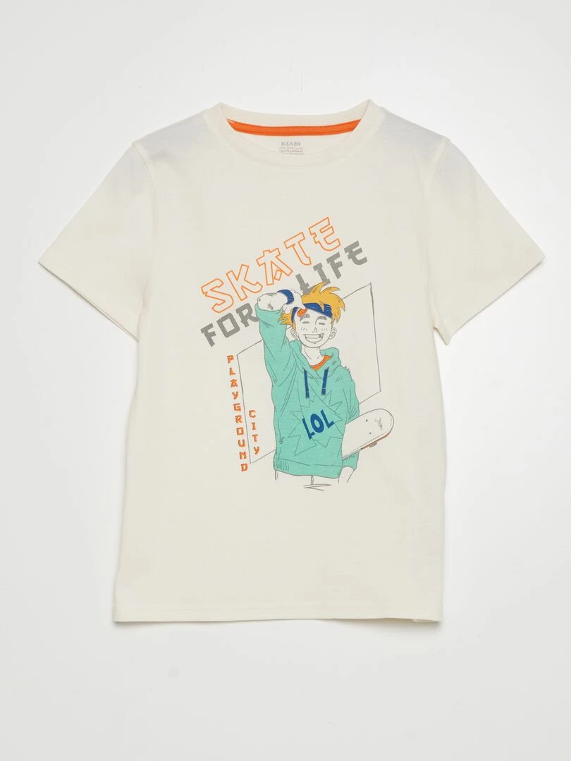 T shirt à col rond et manches courtes Beige