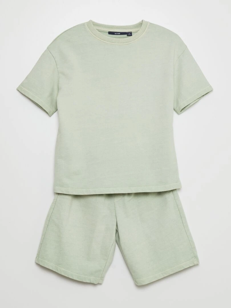 Pyjama court   tee shirt + bermuda   2 pièces   Vert