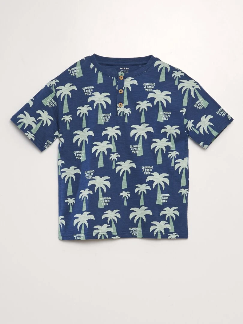 T shirt à col tunisien Bleu marine