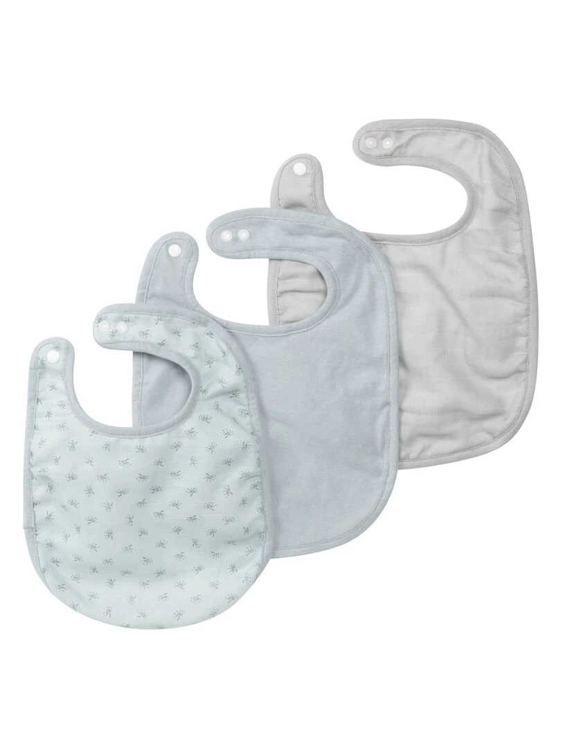 ROBA Lot 3 Bavoirs en Coton Bio 'Lil Planet' Ajustable Certifié Gots Bleu clair/gris Bleu Gris clair