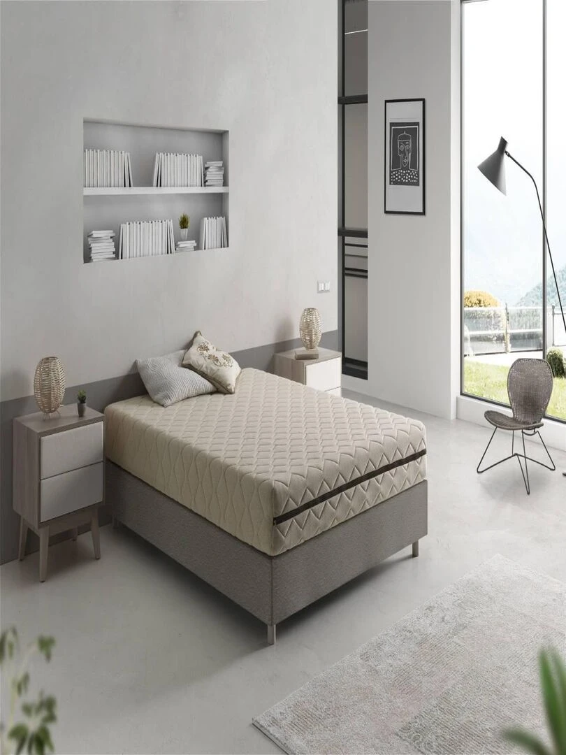 Matelas naturel ressorts ensaches ‘ORGANIC FLORA’ épaisseur 25 cm 100% coton et lin déhoussable N/A