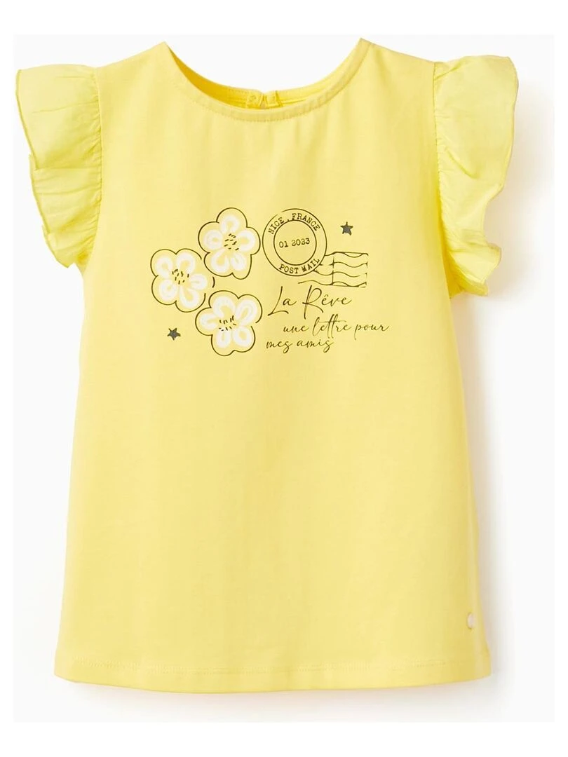 T shirt En Coton à Volants Pour Fille 'Fleurs' manches courtes MATISSE Jaune