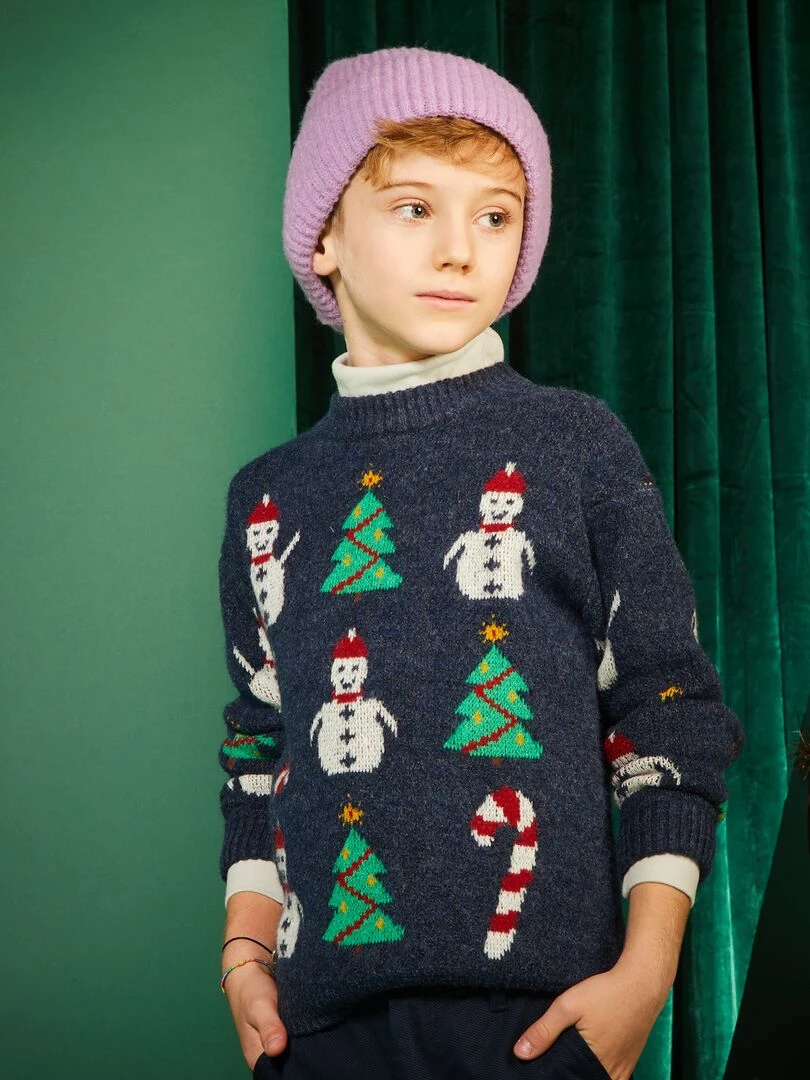 Pull de Noël en maille Bleu