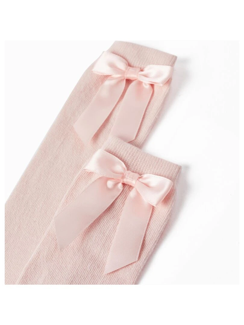 Chaussettes hautes unies avec nœud décoratif pour fille ROYALS OFF DUTY Rose