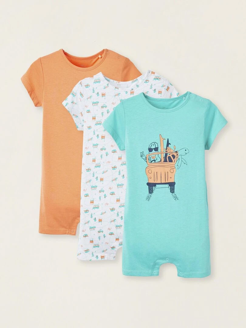 Pack 3 Combinaisons pour Bébé Garçon 'Cactus' manches longues BAJA CALIFORNIA Multicolore
