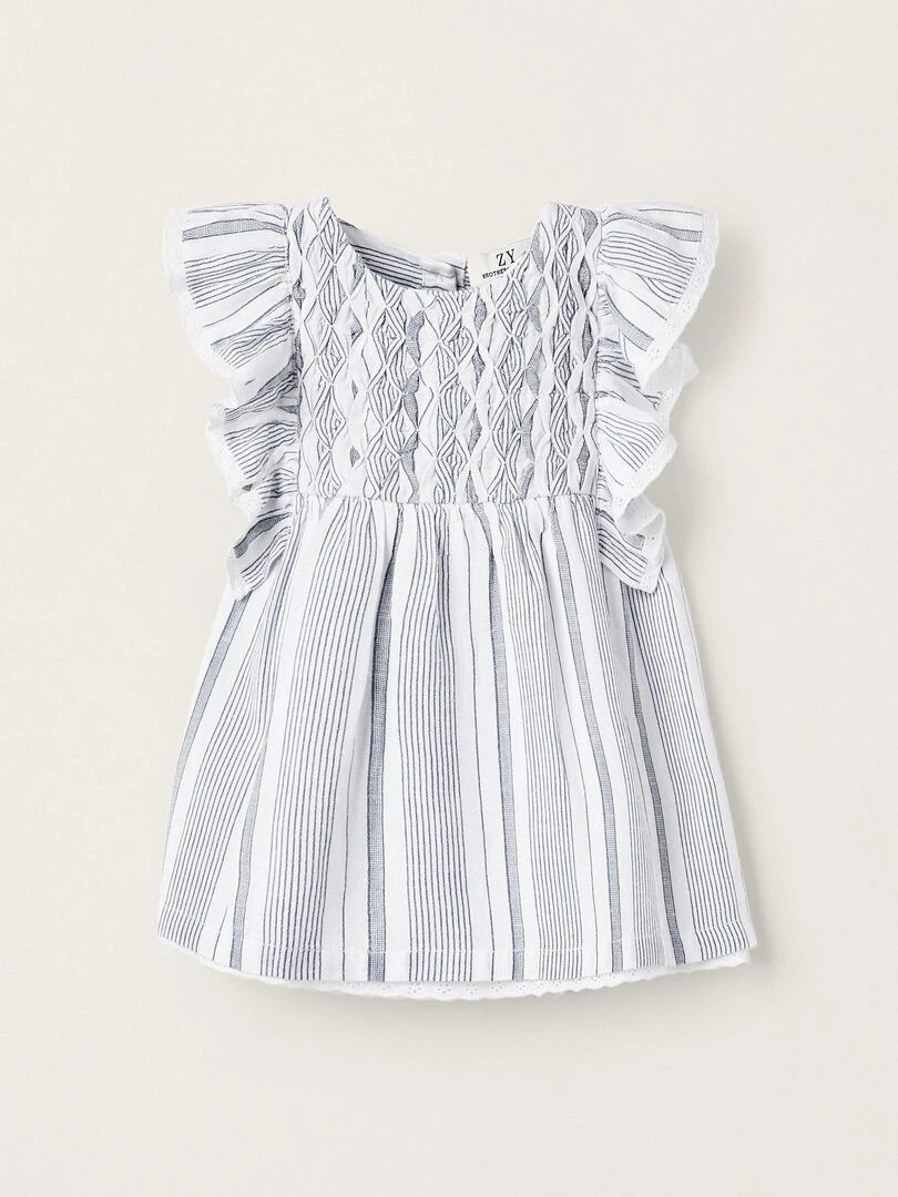 Robe à Rayures avec Volants pour Nouveau Né 'B&S' manches courtes BROTHERS&SISTERS Beige clair