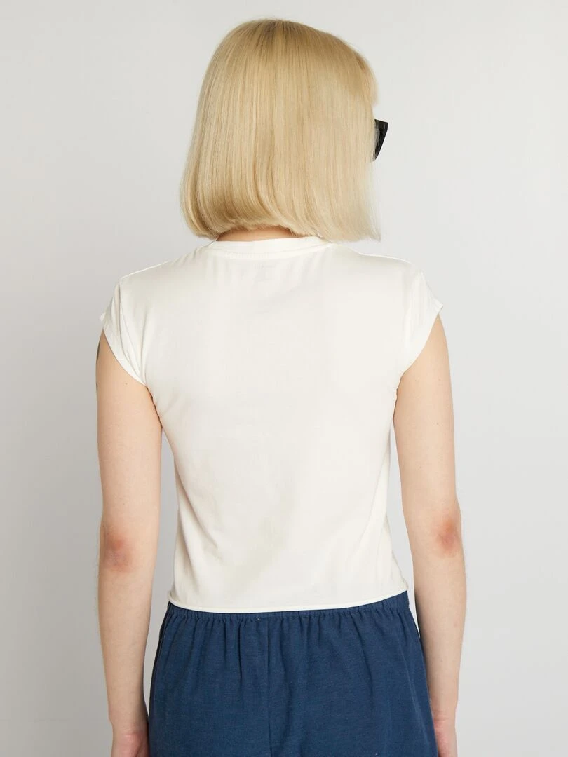 T shirt cropped stretch imprimé   Rose