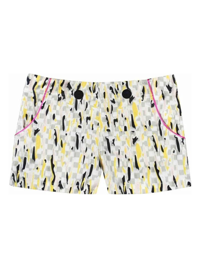 Short Été Fille Coton Graphique Jaune ANGIE 'LA FAUTE A VOLTAIRE' Blanc Jaune Noir
