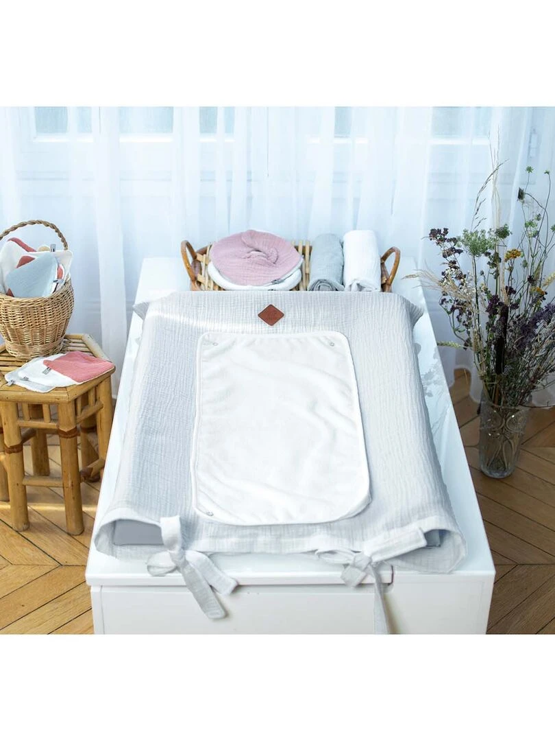 Housse de matelas à langer en gaze de coton  Jeanne   Vert d'eau