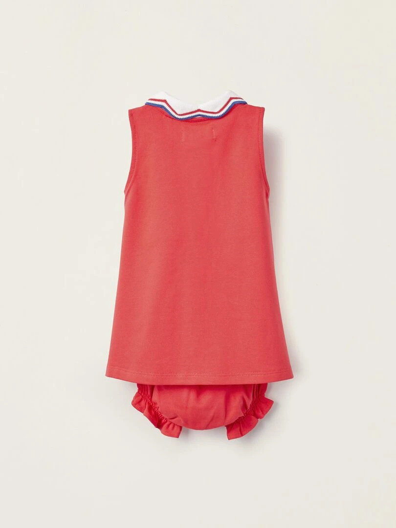 Robe + Bloomer en Piqué pour Nouveau Né Rouge