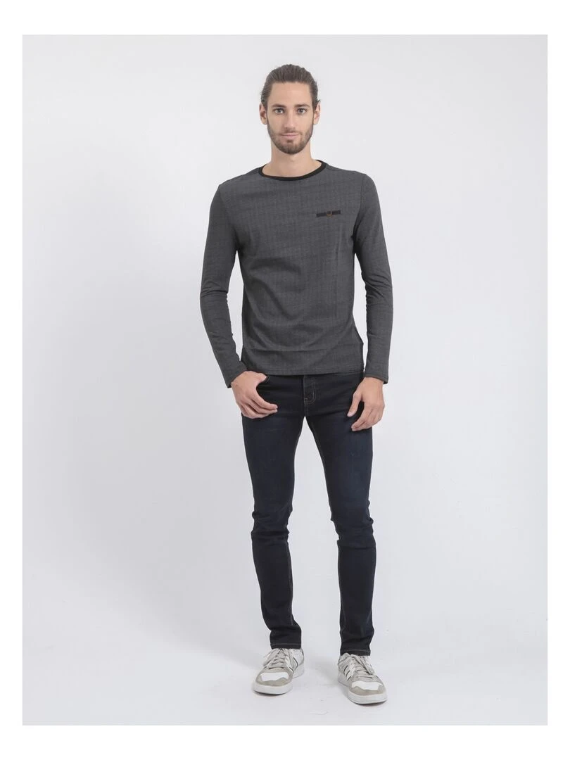 T shirt manches longues col rond pur coton JACOU   Noir