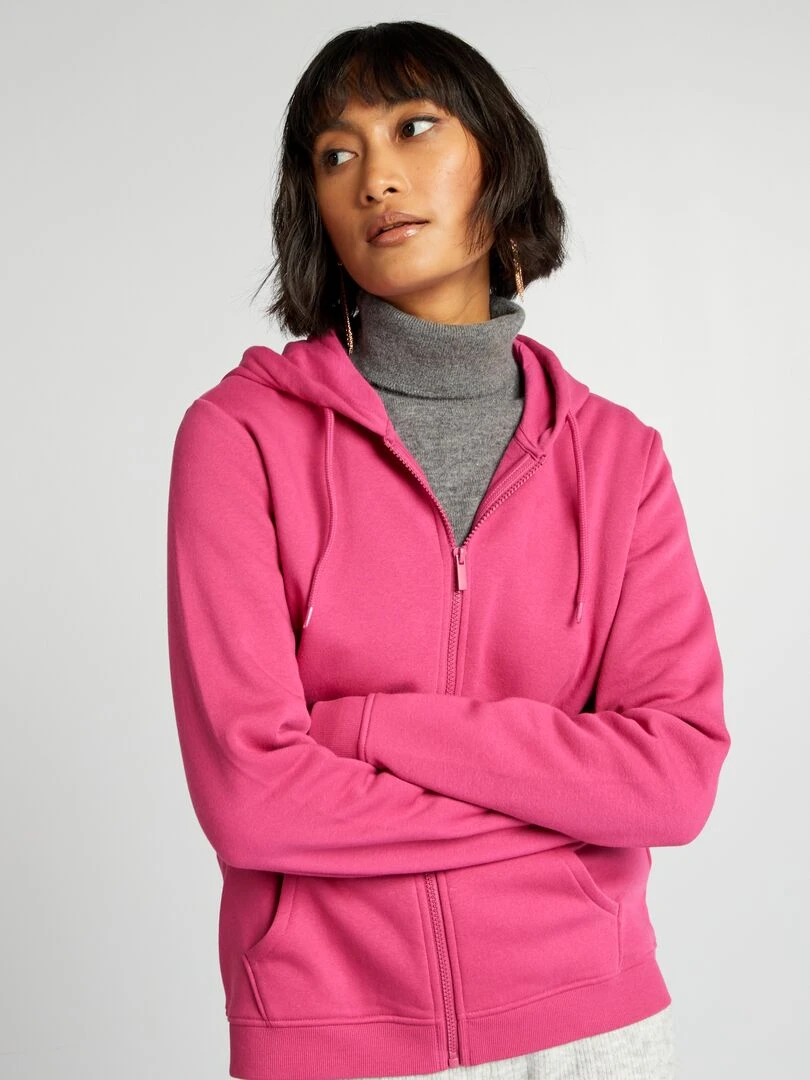 Sweat zippé à capuche rose foncé