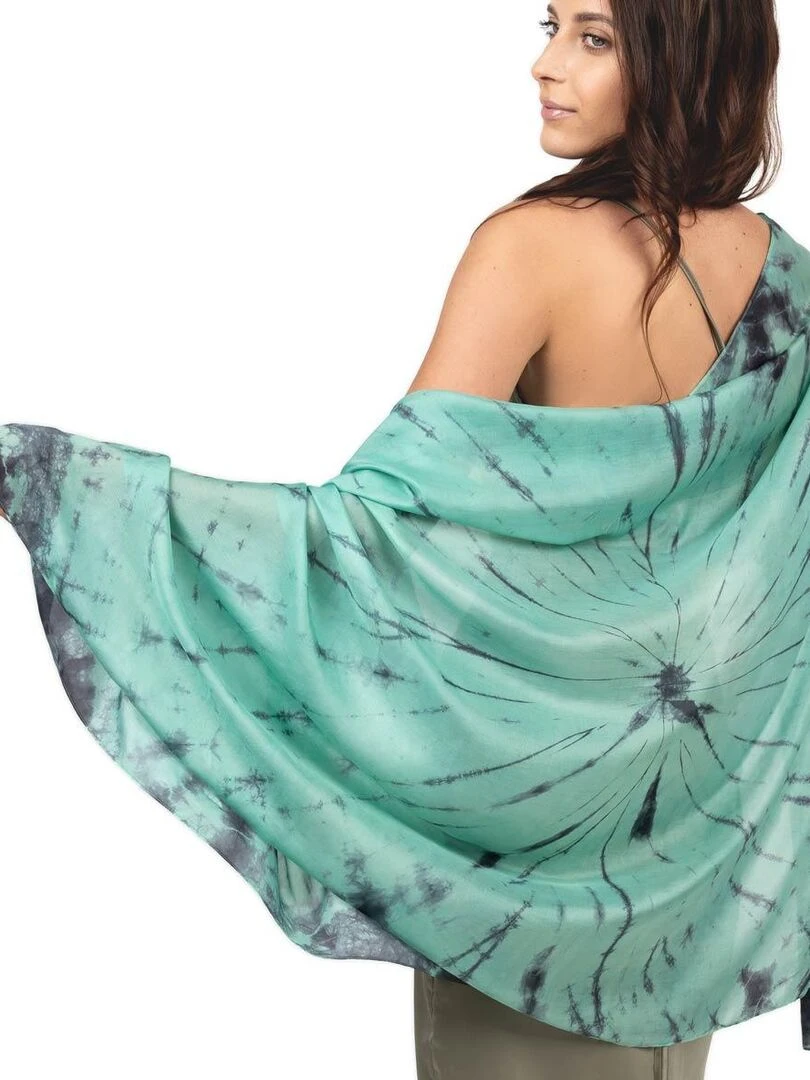 Etole Soie Tie Dye Noy   100% Soie VietNam   Vert jade