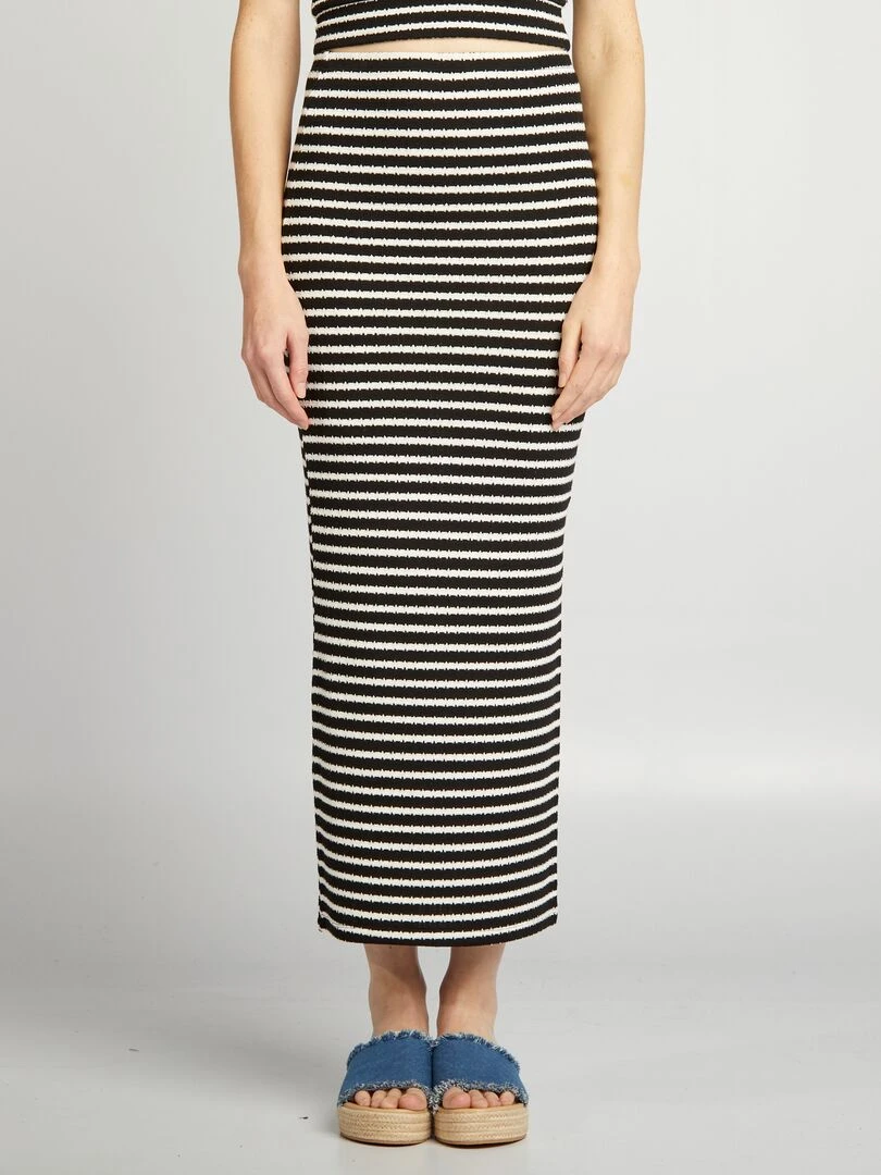 Jupe midi en maille Noir rayé
