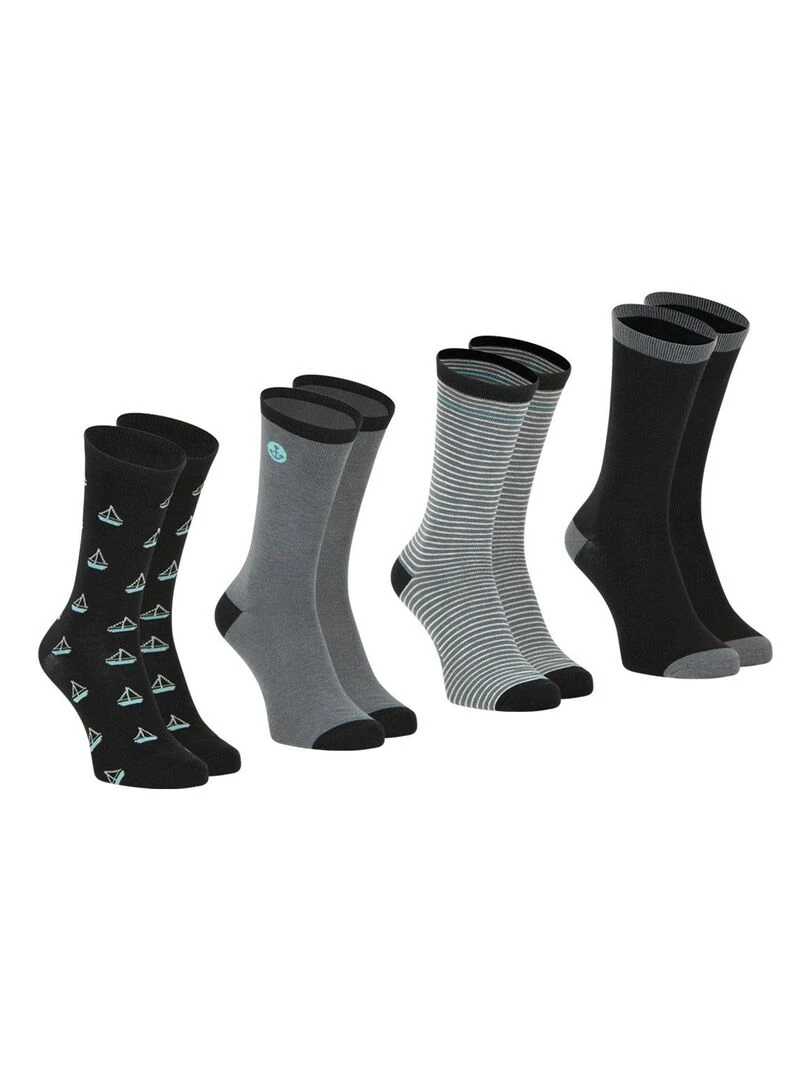 Lot de 4 paires de chaussettes mi hautes homme Ecopack Noir
