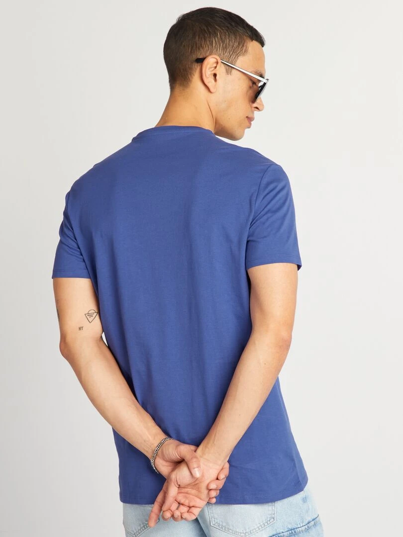 T shirt en coton imprimé à col rond   Bleu électrique