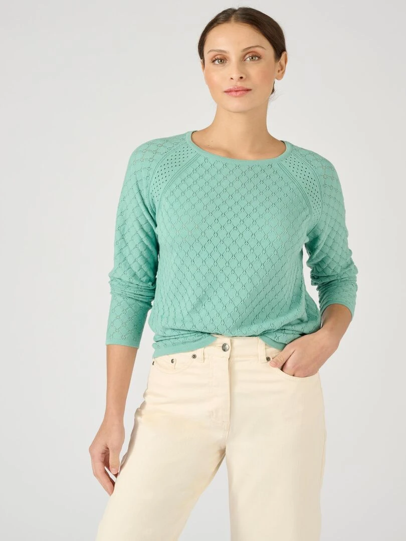 Pull ajouré à base de coton biologique Damart Vert anis