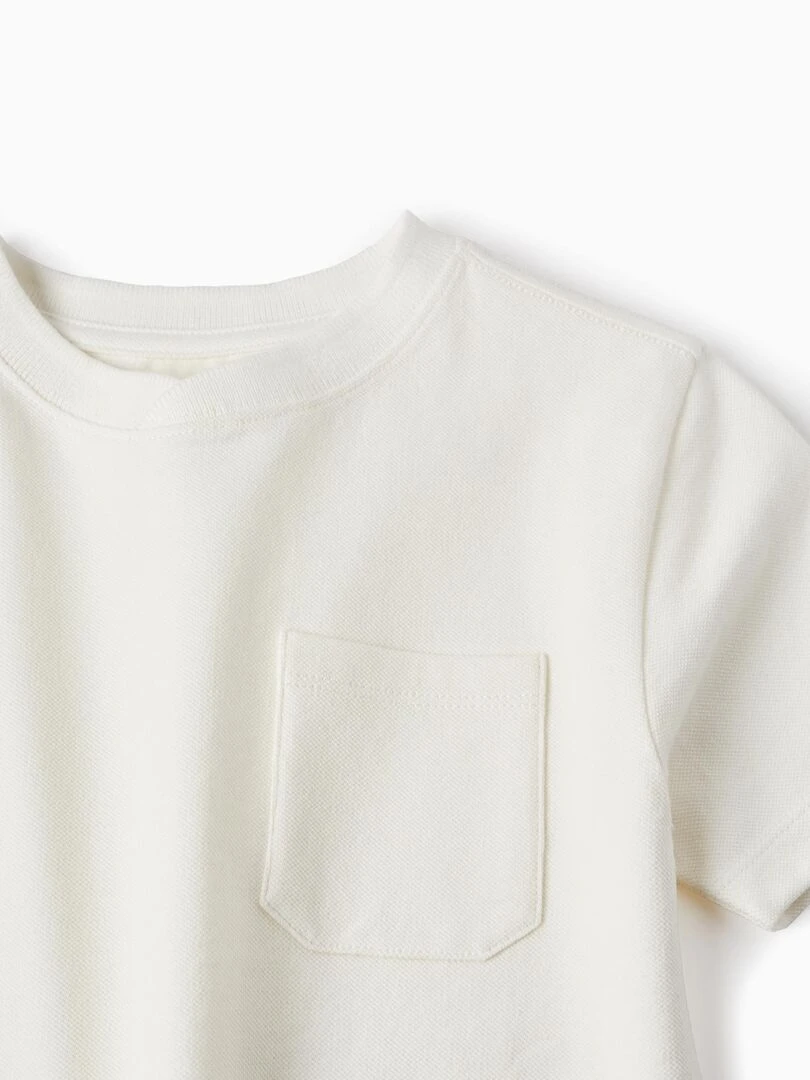 T Shirt En Piqué De Coton Pour Garçon manches courtes   Blanc