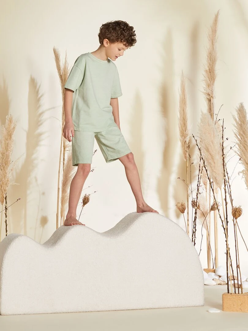 Pyjama court   tee shirt + bermuda   2 pièces   Vert