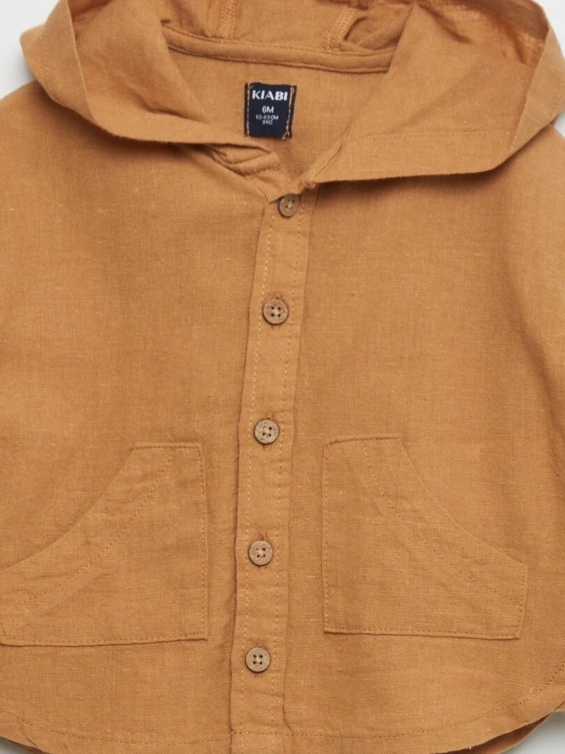 Chemise à capuche en lin mélangé beige