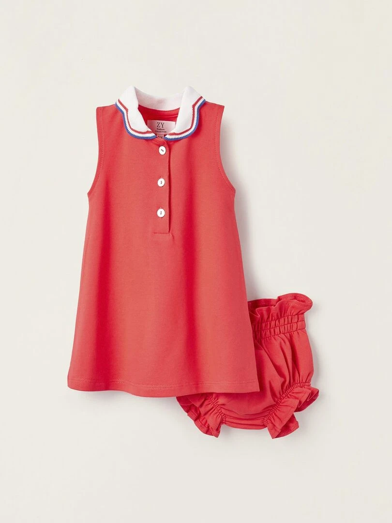 Robe + Bloomer en Piqué pour Nouveau Né Rouge