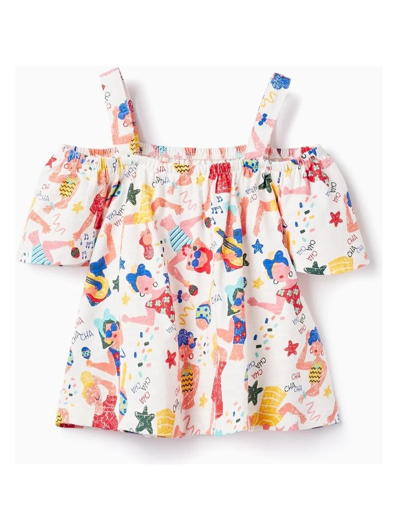 Top en Coton pour Fille 'Cha Cha Cha' manches courtes CUBA Blanc