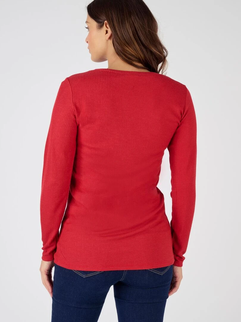 T shirt col rond maille côtelée Thermolactyl   Damart   Rouge