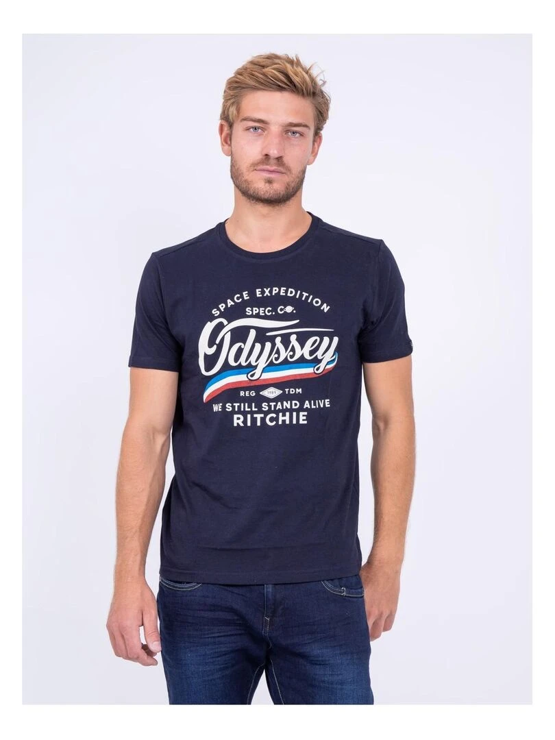 T shirt col rond pur coton JOUFAX Bleu marine