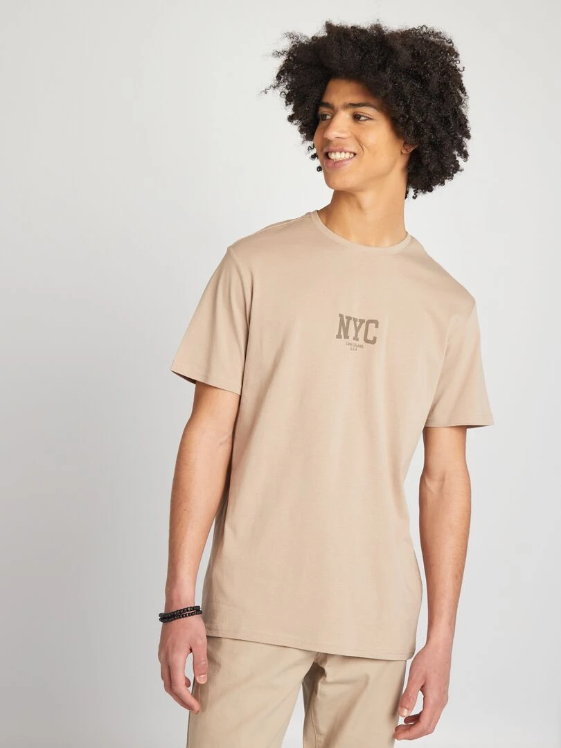 T shirt en jersey à col rond Beige foncé