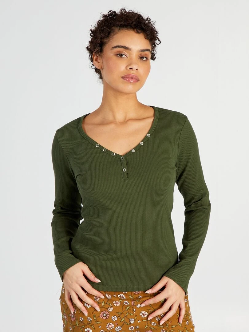 T shirt pyjama en maille côtelée Vert