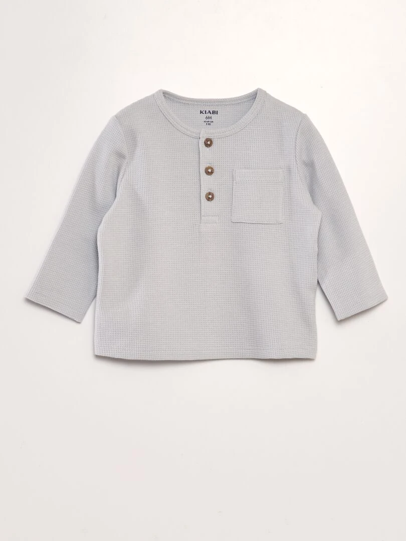 T shirt en maille gaufrée Bleu clair