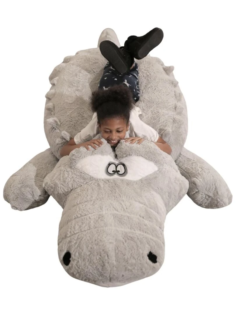 Peluche Crocodile Géant 300 cm Doux et Moelleux Câlins Réconfortants Bananair Gris