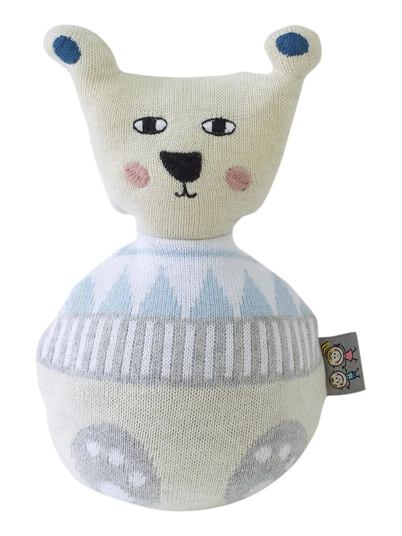 Jouet bébé éveil culbuto cadeau de naissance en coton certifié Oeko Tex Ecru
