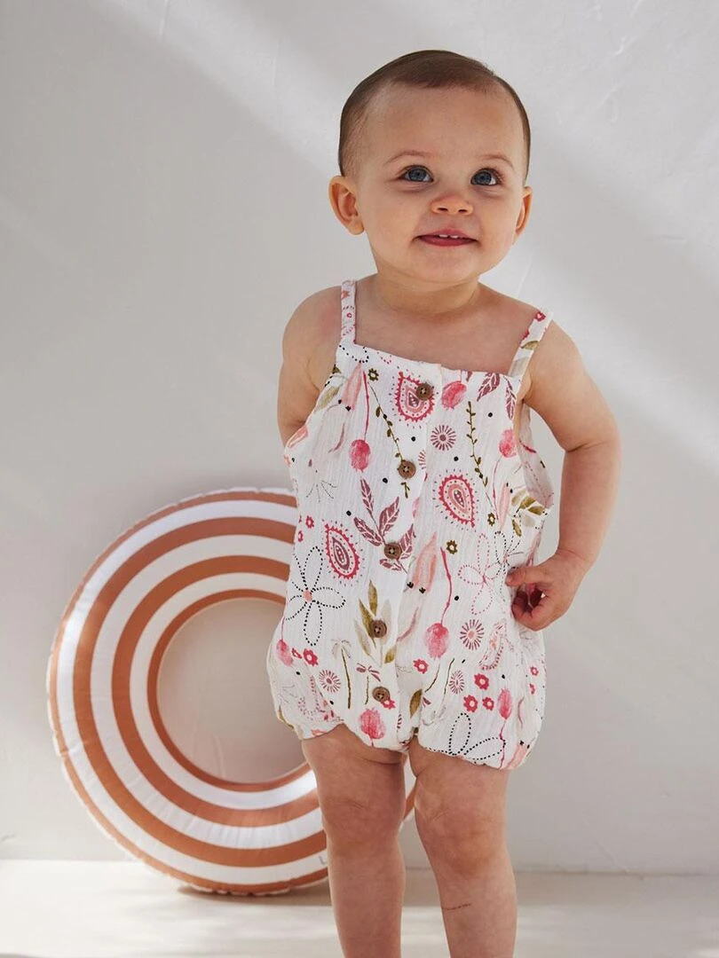 Barboteuse bloomer bébé en gaze de coton Haapiti   Rose
