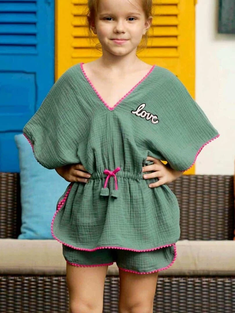 de plage Tunique + short Vert Kaki LOVE 'LA FAUTE A VOLTAIRE' Vert olive