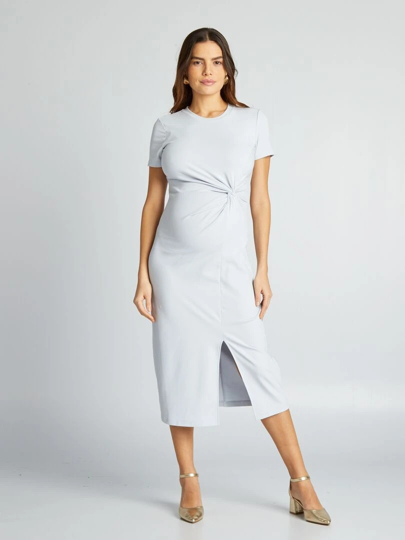 Robe longue grossesse stretch Bleu gris