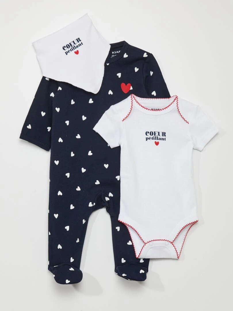 Set dors bien + body + bavoir 3 pièces Bleu/blanc