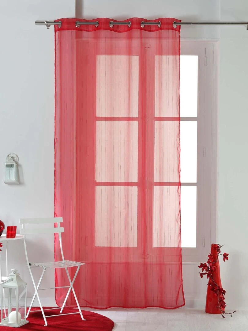 Rideau a oeillets voile raye Collection Horizon   Gris taupe