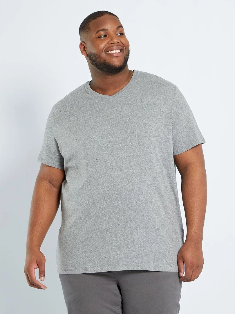 T shirt en jersey à col V gris chiné