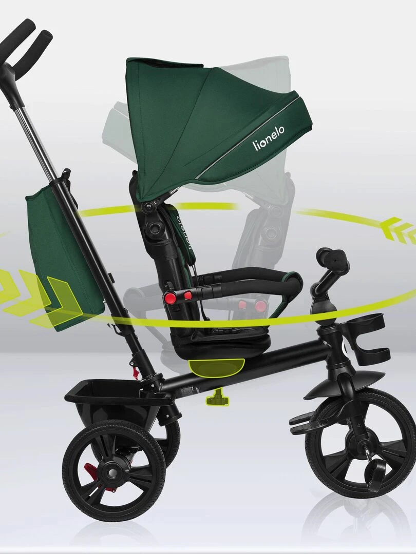 LIONELO Haari   Tricycle bébé évolutif   Jusqu'à 25 Kg   Siège réversible   Panier Sac   Vert