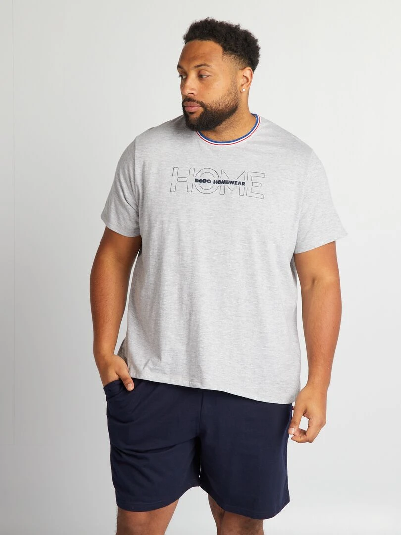 Pyjama court Tee shirt + short 2 pièces Gris/bleu marine