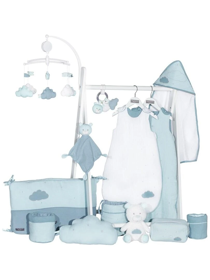 Hochet en velours   SAUTHON   Blanc Bleu